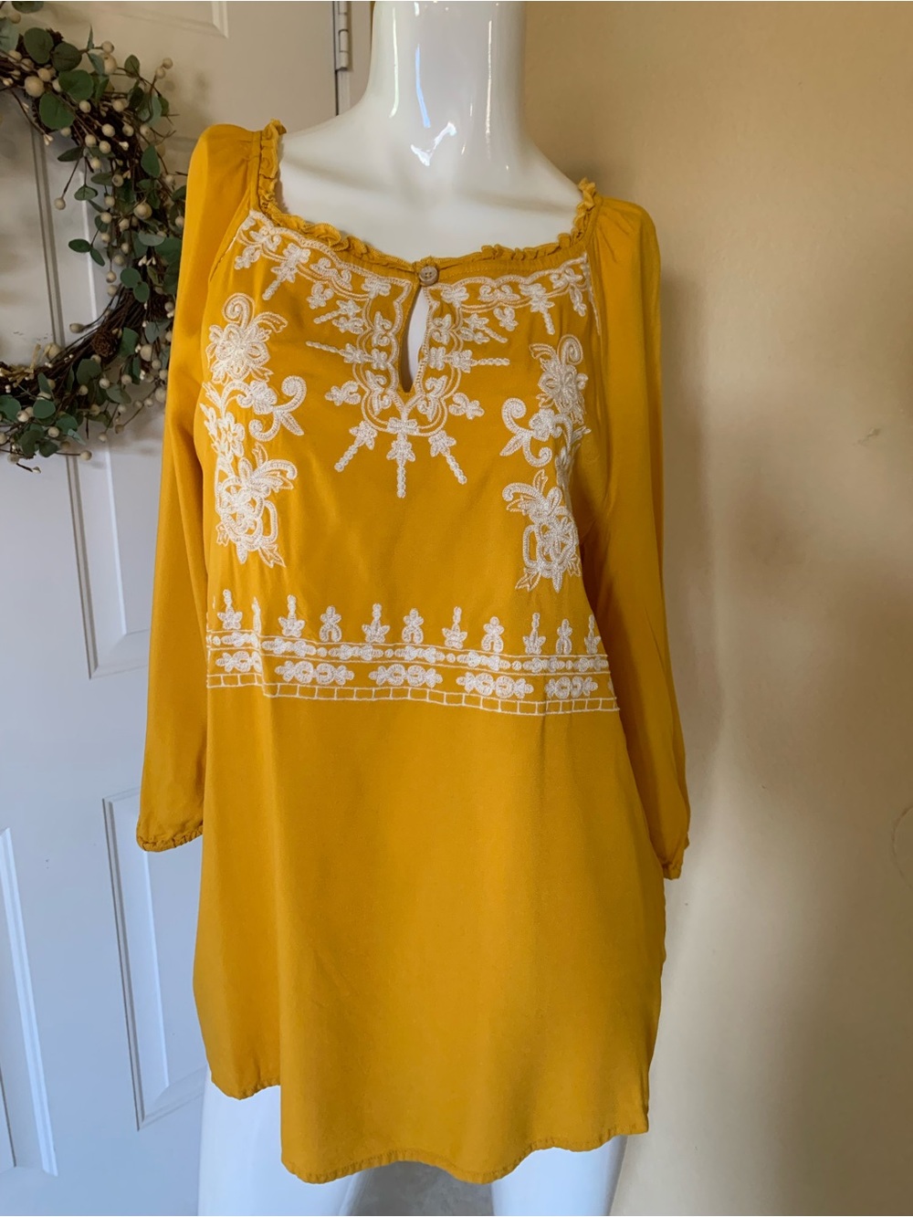 St. John's Bay Mustard Yellow Embroidered Long-Sleeve Blouse